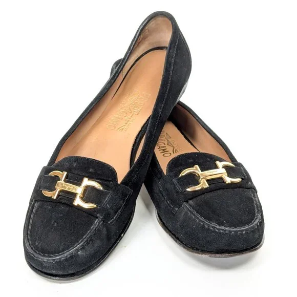 SALVATORE FERRAGAMO Gancini Suede Loafers Women's Loafers 10.5